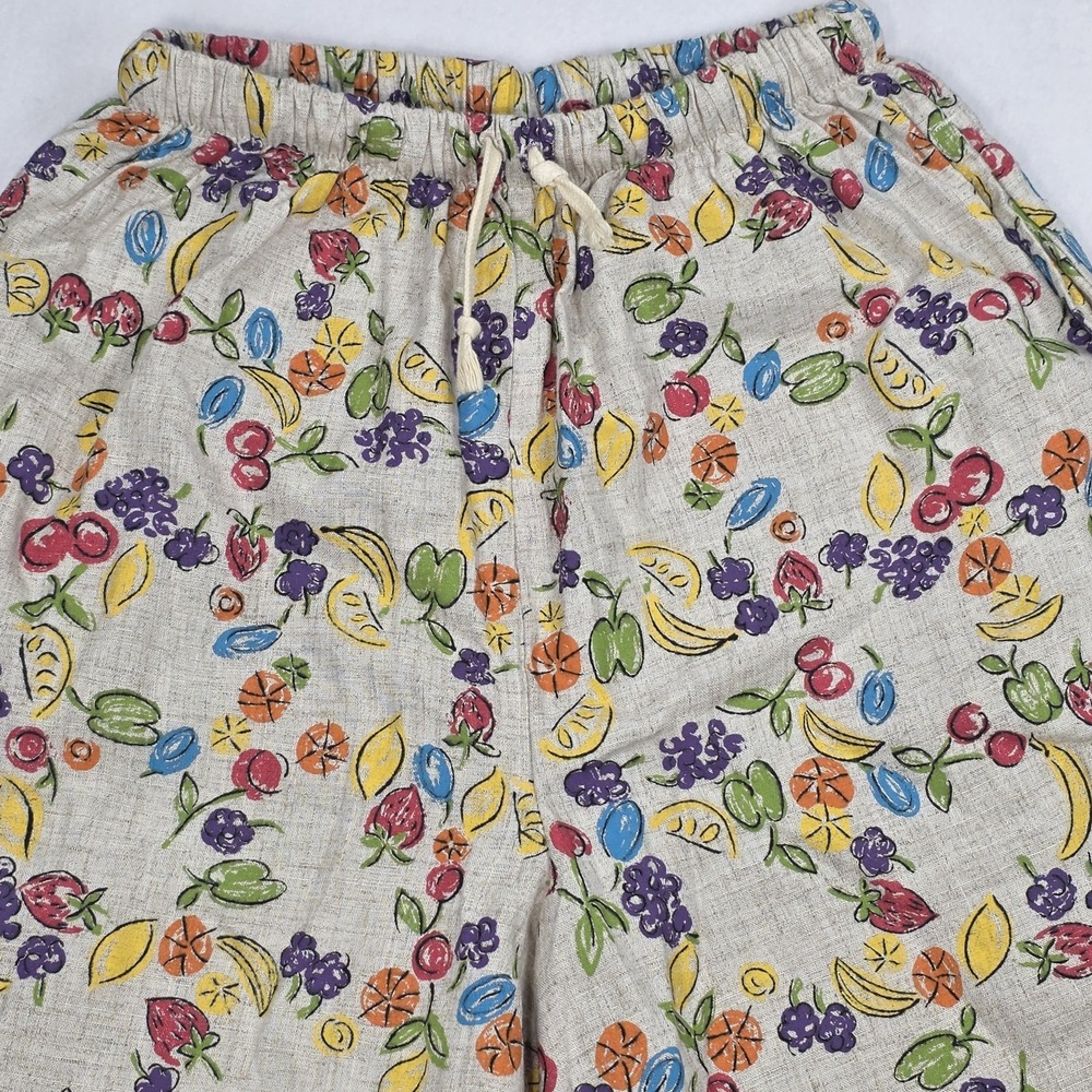 Vintage Womens Flapdoodles Fruit Print Linen Blend Shorts Size Small Made In USA